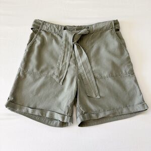 FatFace Linen Blend Shorts Womens US 6 Green Pistachio Tie Waist Cuffed Paperbag